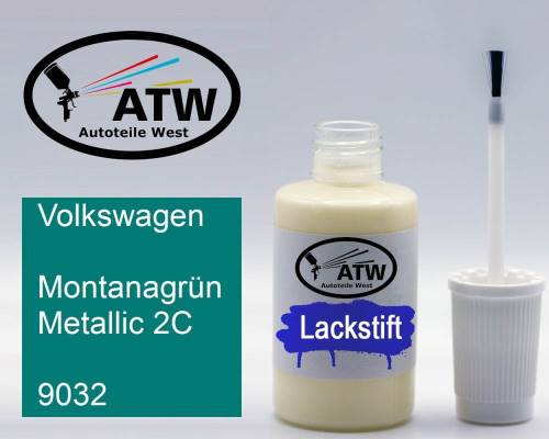 Volkswagen, Montanagrün Metallic 2C, 9032: 20ml Lackstift, von ATW Autoteile West.